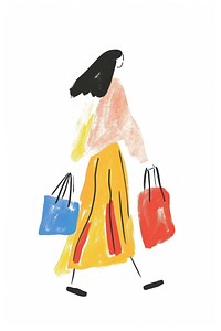 Woman walking enjoy music with shopping painting handbag art.