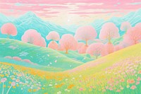 Meadow scenery illustration backgrounds landscape outdoors.