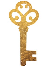 Key shape ripped paper symbol gold white background.