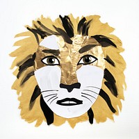 Lion face ripped paper painting portrait photo.