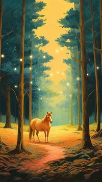 Cute horse in forest outdoors painting nature.