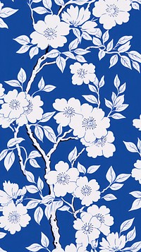 Chinese seamless blue and white pattern plant art.