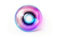 A eye icon iridescent sphere purple iris.
