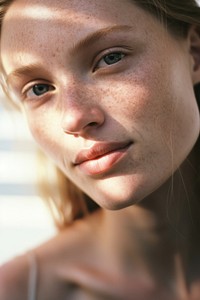 Closeup woman face skin photography portrait.