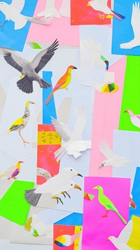 Minimal papaer collage theme in white art flying animal.
