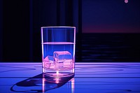 A glass purple blue illuminated.