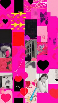 Valantine theme in shocking pink collage art purple.