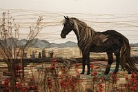 Farm horse landscape stallion painting.