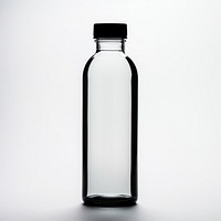 Water bottle in black color transparent glass white background.