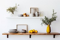 Bohemian Interior Design Style a small kitchen furniture shelf plant.