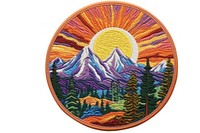 Mountain landscape embroidery pattern shape. AI generated Image by rawpixel.