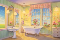 Illustration of a bathroom painting bathtub sink.