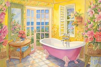 Illustration of a bathroom painting architecture bathtub.