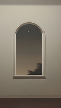 Crescent moon outside the window architecture painting reflection.