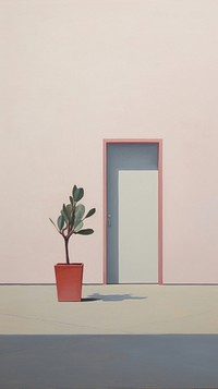 Potted leaf side the door with desert background architecture painting plant.