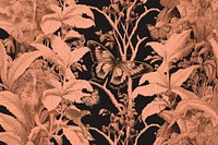 Butterfly toile wallpaper pattern plant.