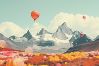 Collage Retro dreamy alpine backdrop landscape outdoors balloon.