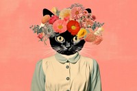 Collage Retro dreamy cat whit flower art animal mammal.