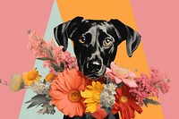 Collage Retro dreamy dog bouquet art animal mammal.