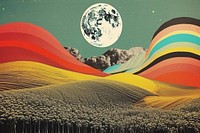 Collage Retro dreamy field astronomy art landscape.