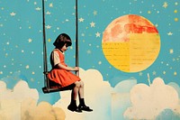 Little girl on swing sitting sky art.