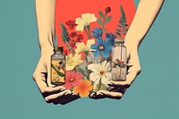 Retro dreamy of hand with medicine flower adult plant.