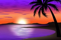 Palm tree at sunrise purple landscape outdoors.