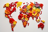 Flowers on a world map yellow petal plant.