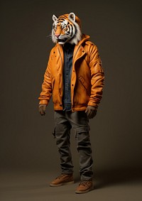 Tiger portrait jacket animal. AI generated Image by rawpixel.