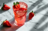 Glass of pink lemonade with strawberry cocktail fruit drink. AI generated Image by rawpixel.