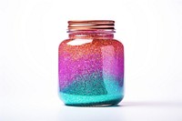 Jar with colorful glitter white background drinkware container. AI generated Image by rawpixel.