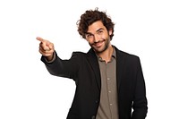Man pointing to copyspace adult hand white background.