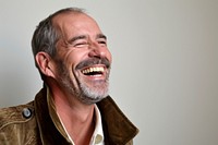 Middle aged man laughing adult smile moustache. AI generated Image by rawpixel.