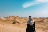 Middle eastern woman desert outdoors horizon.