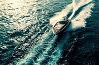 Speed boat moving fast in the ocean recreation outdoors vehicle. AI generated Image by rawpixel.