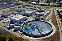 Wastewater treatment plant outdoors architecture aerial view.