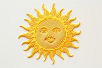 A sun in embroidery style gold face anthropomorphic.