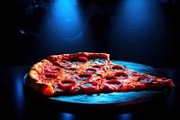 Photography of a piece pizza radiant silhouette food illuminated pepperoni.