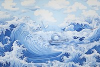 Ocean and wave painting nature blue.