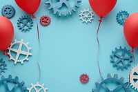 Red and blue balloons and gear frame backgrounds art celebration.