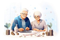 Elderly couples are managing finances at home glasses adult togetherness.
