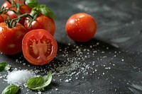 Tomatoes ingredient vegetable halved.