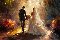 Bride and groom wedding painting dress.