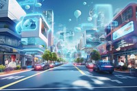 City street transformed by mixed reality advertisement architecture metropolis.