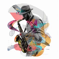 Man playing saxophone adult art white background.