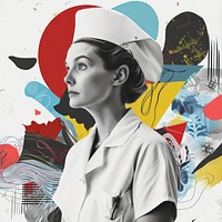 Paper collage of nurse art portrait painting.