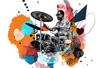 Paper collage of drummer percussion musician drums.