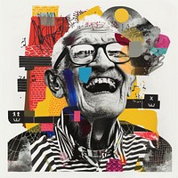Elderly man laughing collaged art portrait adult.