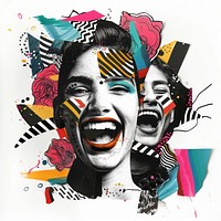 Paper collage of people laughing portrait art adult.