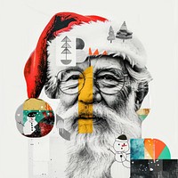 Paper collage of Santa Claus art portrait drawing.